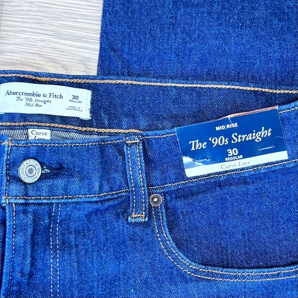 NWT Abercrombie Fitch Curve Love 90s Straight Jeans Mid Rise Dark Women Size 30 - Picture 5 of 11